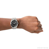 Fossil Everett Black Dial Silver Steel Strap Watch for Men- FS5821