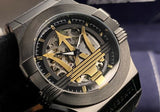 Maserati Potenza Automatic Black Dial Black Leather Strap Watch For Men - R8821108036
