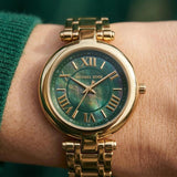 Michael Kors Laney Green Dial Gold Steel Strap Watch for Women - MK4892