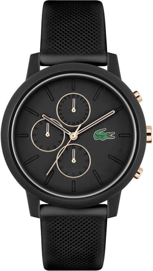 Lacoste 12.12 Black Dial Black Silicon Strap Watch for Men - 2011247