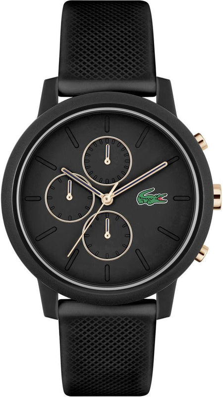 Lacoste 12.12 Black Dial Black Silicon Strap Watch for Men - 2011247