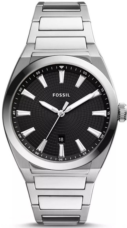 Fossil Everett Black Dial Silver Steel Strap Watch for Men- FS5821