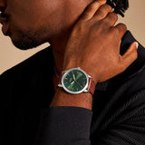 Fossil Minimalist Green Dial Brown Leather Strap Watch for Men - FS6094