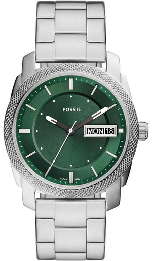 Fossil Machine Green Dial Silver Steel Strap Watch for Men - FS5899