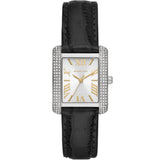 Michael Kors Emery Three Hand Silver Dial Black Leather Strap Watch For Women - MK4696