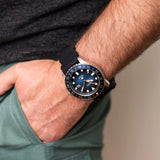 Fossil GMT Blue Dial Black Silicon Strap Watch for Men - FS6049