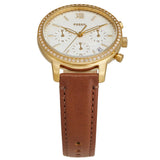 Fossil Neutra White Dial Brown  Leather Strap Watch for Women- ES5278