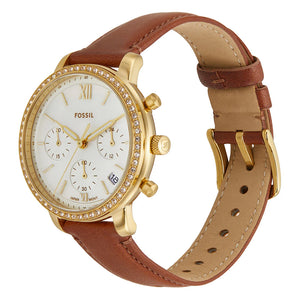 Fossil Neutra White Dial Brown  Leather Strap Watch for Women- ES5278