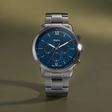 Fossil Neutra Blue Dial Silver Steel Strap Watch for Men - FS6111