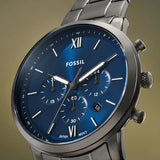 Fossil Neutra Blue Dial Silver Steel Strap Watch for Men - FS6111