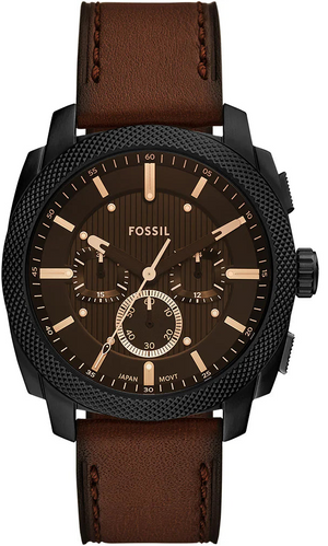 Fossil Machine Brown Dial Brown Leather Strap Watch for Men - FS6101