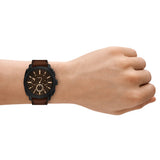 Fossil Machine Brown Dial Brown Leather Strap Watch for Men - FS6101