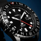 Fossil GMT Black Dial Black Silicon Strap Watch for Men - FS6036