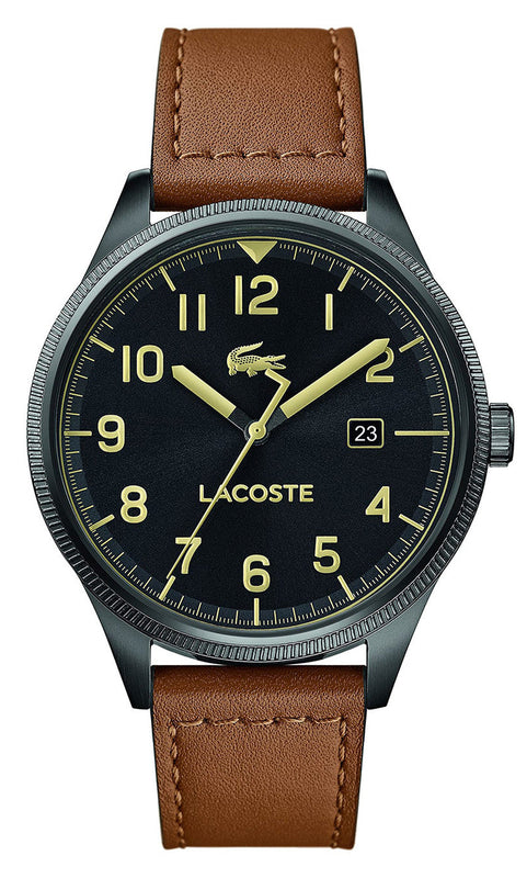 Lacoste Continental Black Dial Brown Leather Strap Watch for Men - 2011021