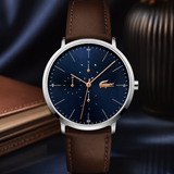 Lacoste Moon Blue Dial Brown Leather Strap Watch for Men - 2010976