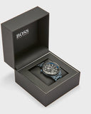 Hugo Boss Globetrotter Chronograph Black Dial Blue Steel Strap Watch for Men - 1513824