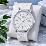 Lacoste 12.12 Silver Dial White Silicone Strap Watch for Men - 2011240
