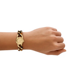 Michael Kors Petite Lock Gold Dial Two Tone Metal Chain Strap Watch for Women  - MKO1149
