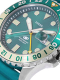 Fossil GMT Green Dial Blue Silicon Strap Watch for Men - FS5992