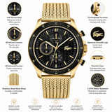 Lacoste Neoheritage Black  Dial Gold Steel Strap Watch for Men - 2011254