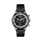 Hugo Boss Globetrotter Chronograph Black Dial Black Leather Strap Watch for Men - 1513864