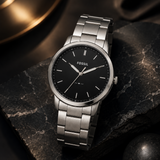 Fossil Minimalist Black Dial Silver Steel Strap Watch for Men - FS5307