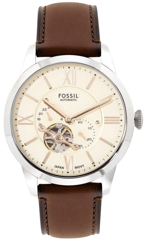 Fossil Townsman Beige Dial Brown Leather Strap Watch for Men - ME3266