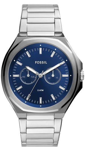Fossil Evanston Blue Dial Silver Steel Strap Watch for Men - BQ2610