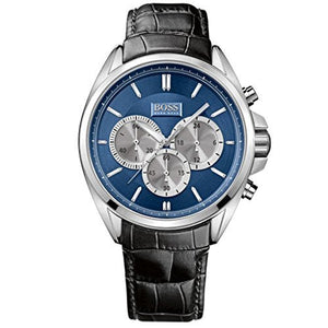 Hugo Boss Driver Chronograph Blue Dial Black Leather Strap Watch for Men - 1512882