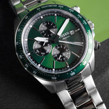 Fossil Autocross Green Dial Silver Steel Strap Watch for Men - BQ2878