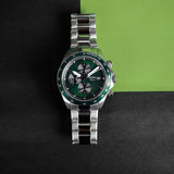 Fossil Autocross Green Dial Silver Steel Strap Watch for Men - BQ2878