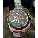 Hugo Boss Volane Chronograph Black Dial Silver Steel Strap Watch for Men - 1513949