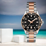 Tissot Seastar Black Dial Two Tone Steel Strap Watch for Women - T120.210.22.051.01
