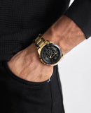 Michael Kors Alek Black Dial Gold Steel Strap Watch for Men - MK9184