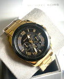 Michael Kors Alek Black Dial Gold Steel Strap Watch for Men - MK9184