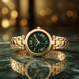 Michael Kors Laney Green Dial Gold Steel Strap Watch for Women - MK4892