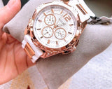 Guess Intrepid White Dial Two Tone Silicone Strap Watch For Women - W0325L6