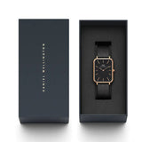 Daniel Wellington Quadro Pressed Ashfield Black Dial Black Mesh Strap Watch for Women - DW00100467
