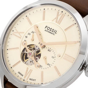 Fossil Townsman Beige Dial Brown Leather Strap Watch for Men - ME3266