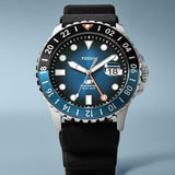 Fossil GMT Blue Dial Black Silicon Strap Watch for Men - FS6049