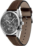 Hugo Boss Champion Chronograph Grey Dial Brown Leather Strap Watch for Men - 1513815