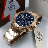 Fossil Bannon Blue Dial Gold Steel Strap Watch for Men - BQ2706