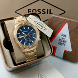 Fossil Bannon Blue Dial Gold Steel Strap Watch for Men - BQ2706