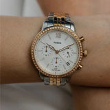 Fossil Neutra White Dial Two Tone Steel Strap Watch for Women - ES5279