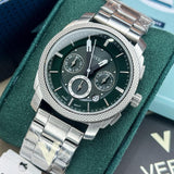 Fossil Machine Green Dial Silver Steel Strap Watch for Men - FS6079