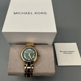 Michael Kors Laney Green Dial Gold Steel Strap Watch for Women - MK4892