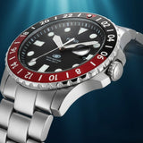 Fossil GMT Black Dial Silver Steel Strap Watch for Men - FS6092
