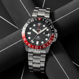 Fossil GMT Black Dial Silver Steel Strap Watch for Men - FS6092