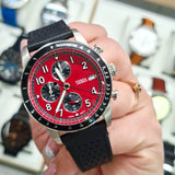 Fossil Tourer Red Dial Black Leather Strap Watch for Men - FS6086