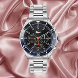 Lacoste Tiebreaker Black Dial Silver Steel Strap Watch for Men - 2011155